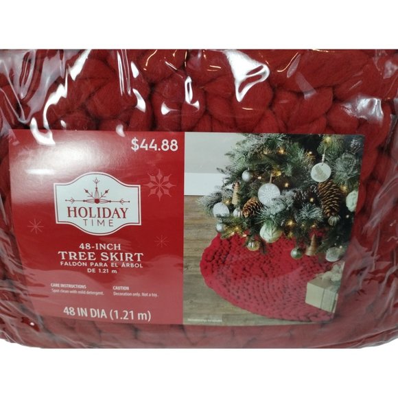 Holiday Time 48 Inch Red Chunky Knit Christmas Tree Skirt - Picture 2 of 3